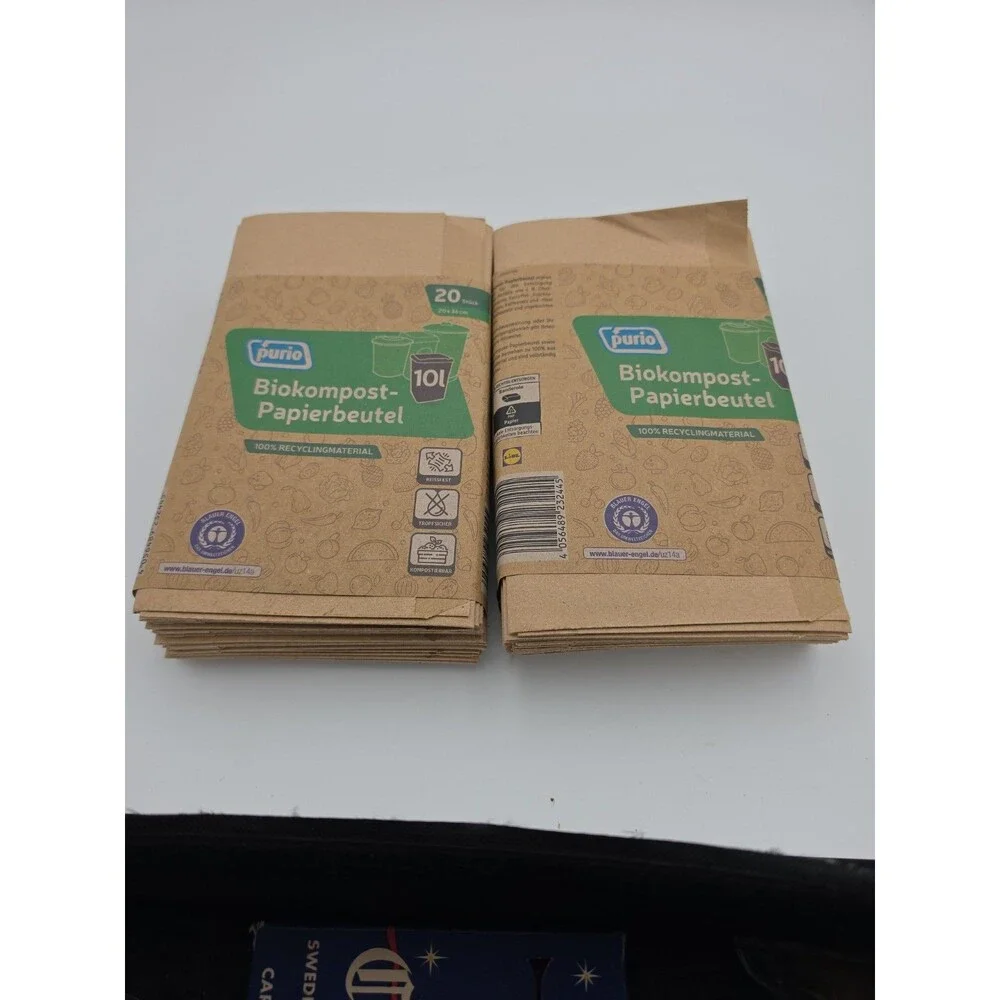 39 Pürio 10L Compost Paper Bags Biodegradable Food Waste Liners Made in Germany